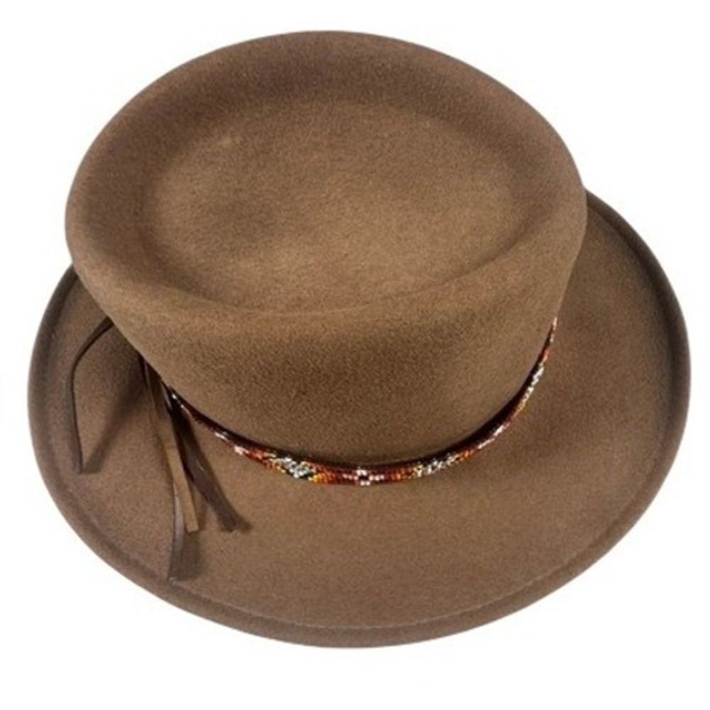 Minnetonka Hat Unisex Small Lite Felt Brown Wool Beaded Band Packable USA Made